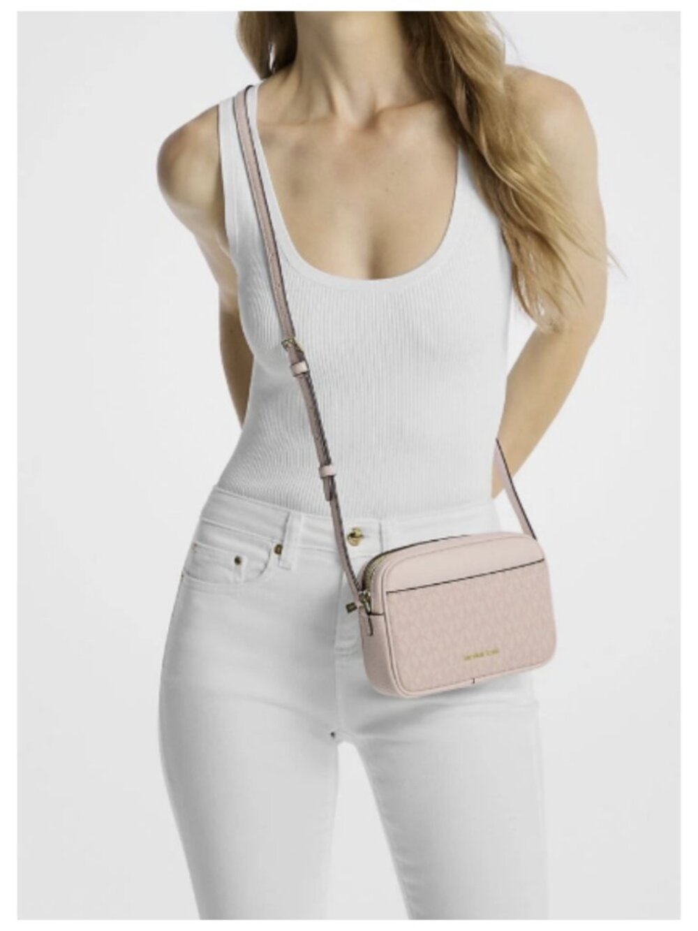 Michael Kors Jet Set Small Signature Logo Camera Crossbody Bag Powder Blush NWT - Picture 4 of 6